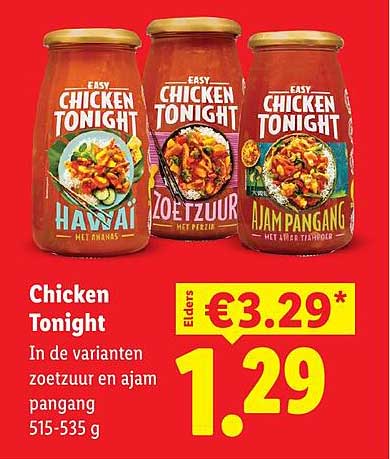 Chicken Tonight in de varianten zoetzuur en ayam pangang 515-535 g