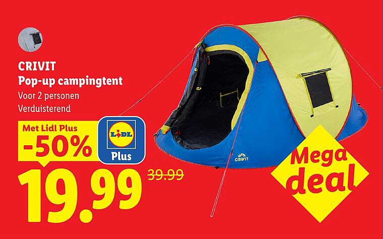 CRIVIT Pop-up campingtent Voor 2 personen Verduisterend Met Lidl Plus -50% Mega deal