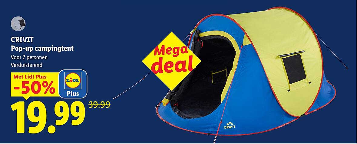 CRIVIT Pop-up campingtent Voor 2 personen Verduisterend Met Lidl Plus -50% Mega deal