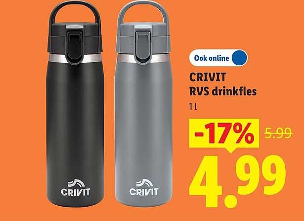 CRIVIT RVS drinkfles 1 l -17%
