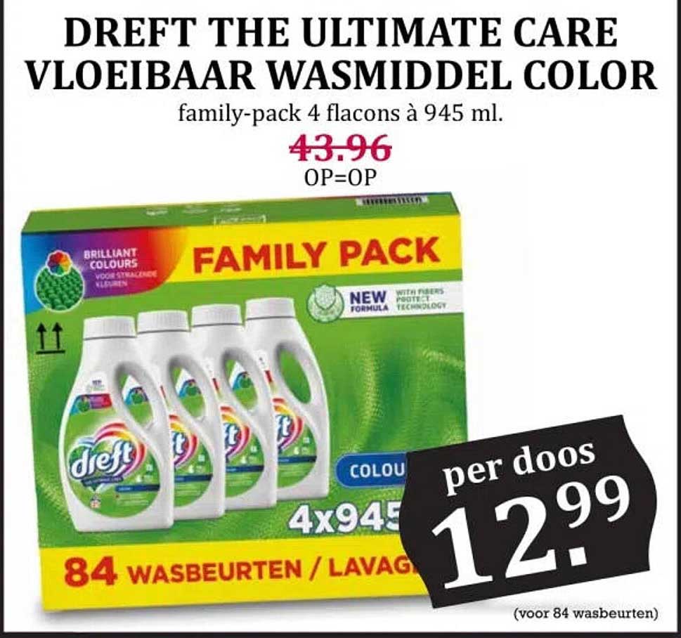 DREFT THE ULTIMATE CARE VLOEIBAAR WASMIDDEL COLOR family-pack 4 flacons à 945 ml.