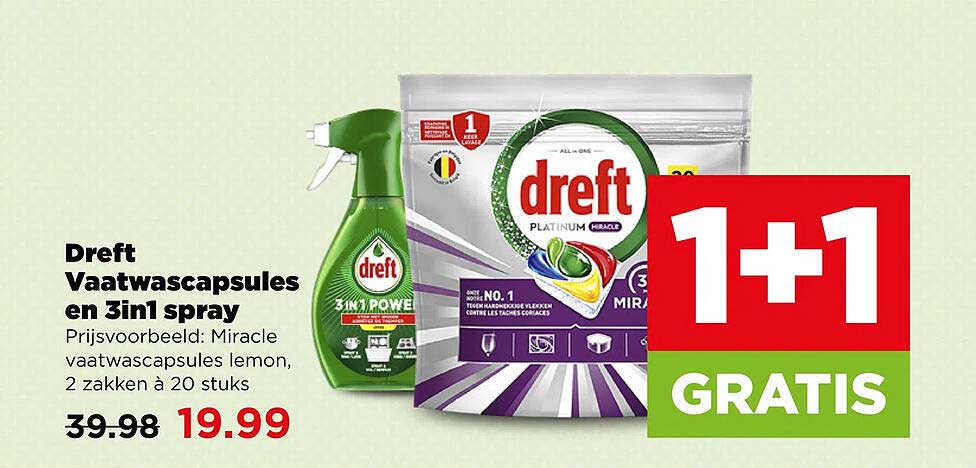 Dreft Vaatwascapsules en 3in1 spray 1+1 gratis