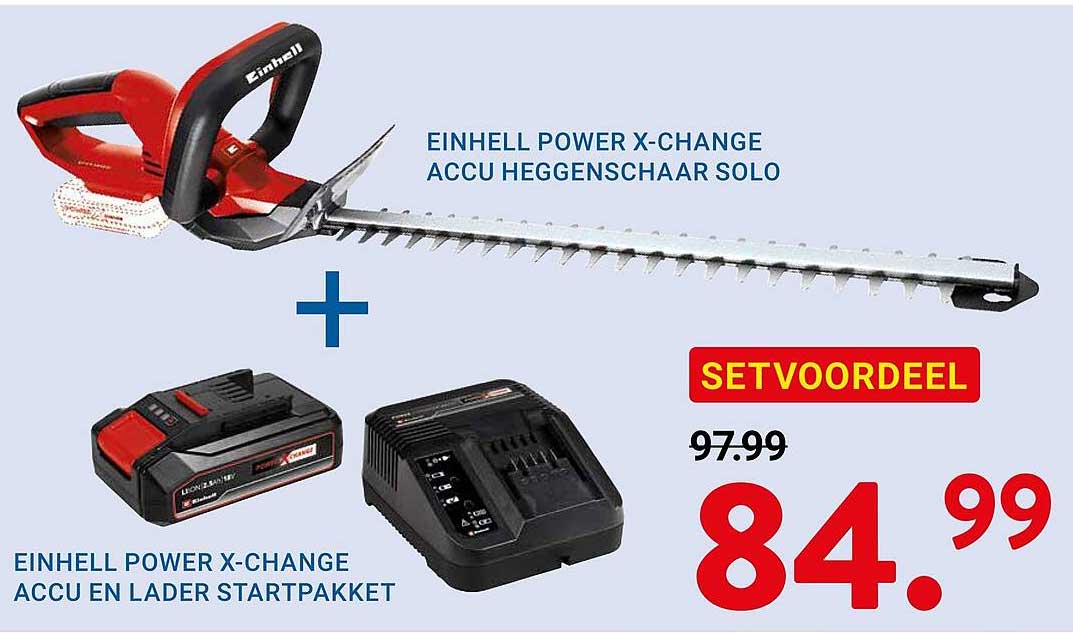 EINHELL POWER X-CHANGE ACCU HEGGENSCHAAR SOLO + EINHELL POWER X-CHANGE ACCU EN LADER STARTPAKKET SETVOORDEEL