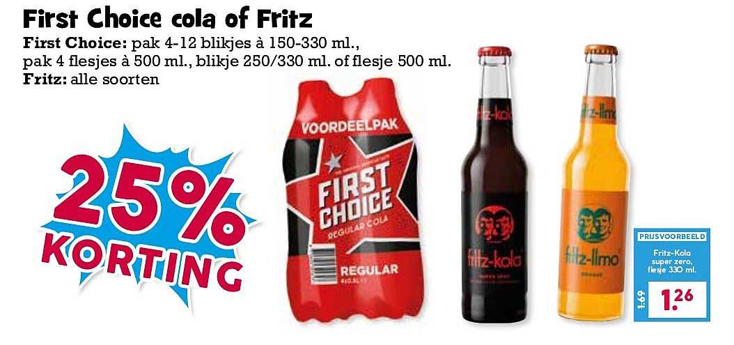 First Choice cola of Fritz 25% korting
