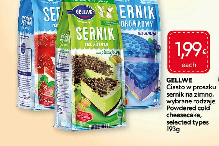 GELLWE Ciasto w proszku sernik na zimno, wybrane rodzaje Powered cold cheesecake, selected types 193g
