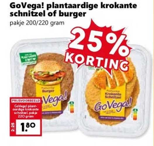 GoVega! plantaardige krokante schnitzel of burger 25% KORTING