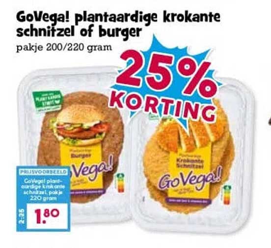 GoVega! plantaardige krokante schnitzel of burger 25% KORTING