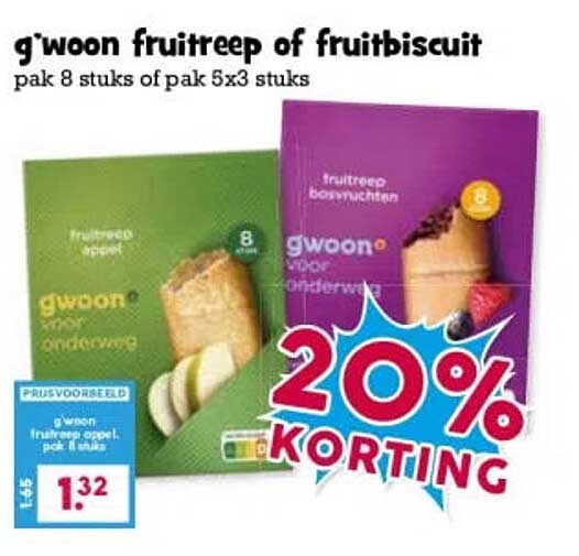 g'woon fruitreep of fruitbiscuit 20% KORTING