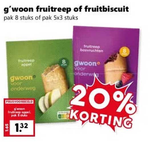 g'woon fruitreep of fruitbiscuit 20% korting
