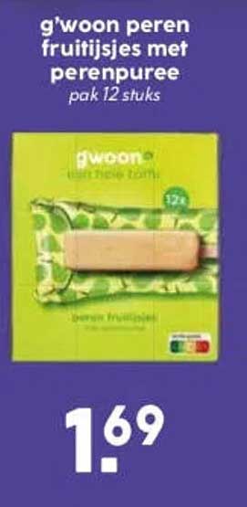 g'woon peren fruithapjes met perenpuree pak 12 stuks