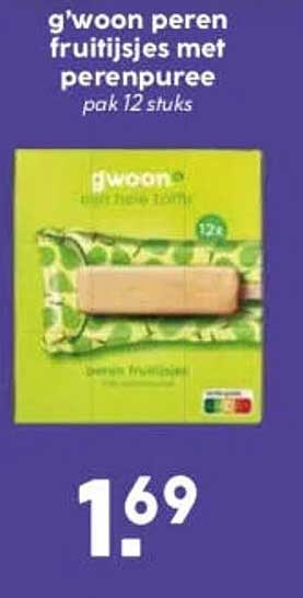 g'woon peren fruitijsjes met perenpuree pak 12 stuks
