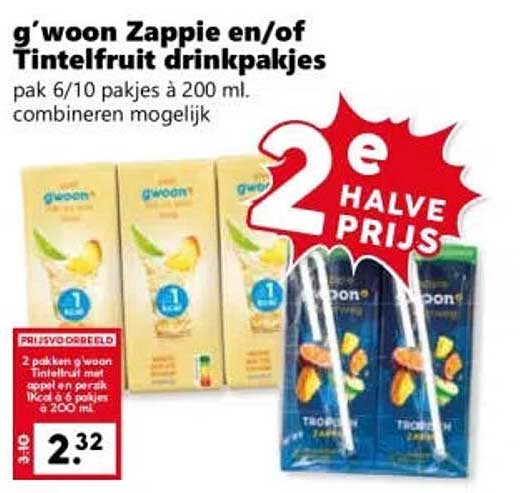 g'woon Zappie en/of Tintelfruit drinkpakjes 2e HALVE PRIJS