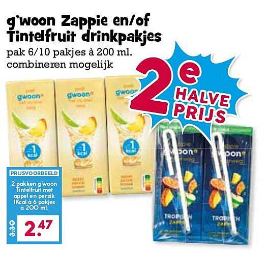 g'woon Zappie en/of Tintelfruit drinkpakjes 2e halve prijs