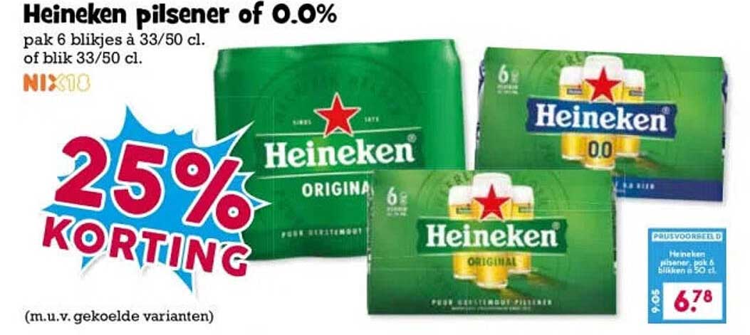 Heineken pilsener of 0.0% 25% korting