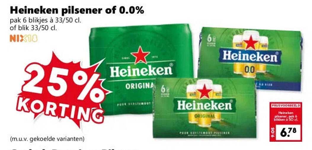 Heineken pilsener of 0.0% 25% korting
