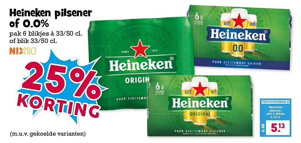 Heineken pilsener of 0.0% 25% KORTING