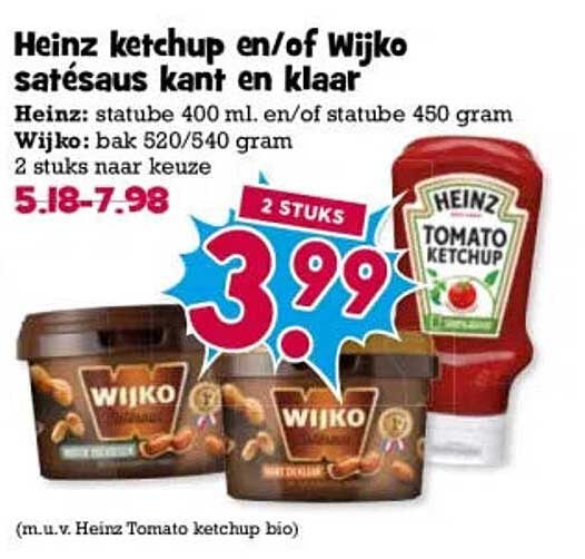 Heinz ketchup en/of Wijko safesaus kant en klaar 2 stuks