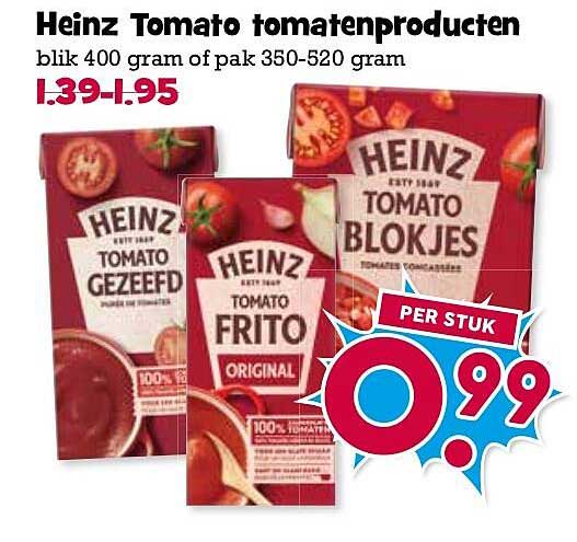 Heinz Tomato tomatenproducten blik 400 gram of pak 350-520 gram PER STUK
