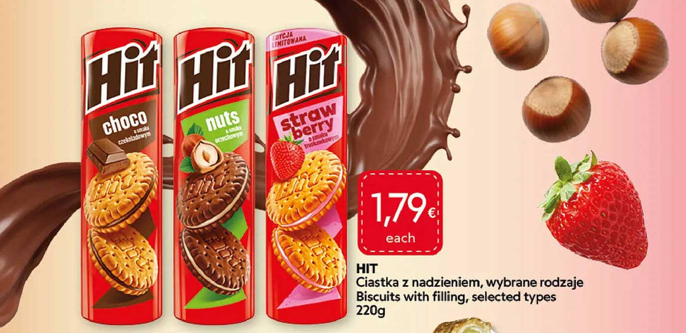 HIT Ciastka z nadzieniem, wybrane rodzaje Biscuits with filling, selected types 220g