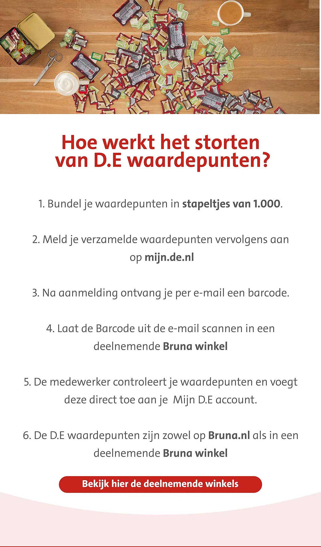 Hoe werkt het storten van D.E waardepunten? Bekijk hier de deelnemende winkels