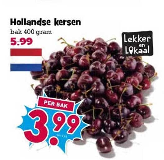 Hollandse kersen bak 400 gram Lekker en lokaal PER BAK