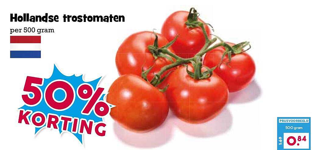 Hollandse trostomaten per 500 gram 50% KORTING