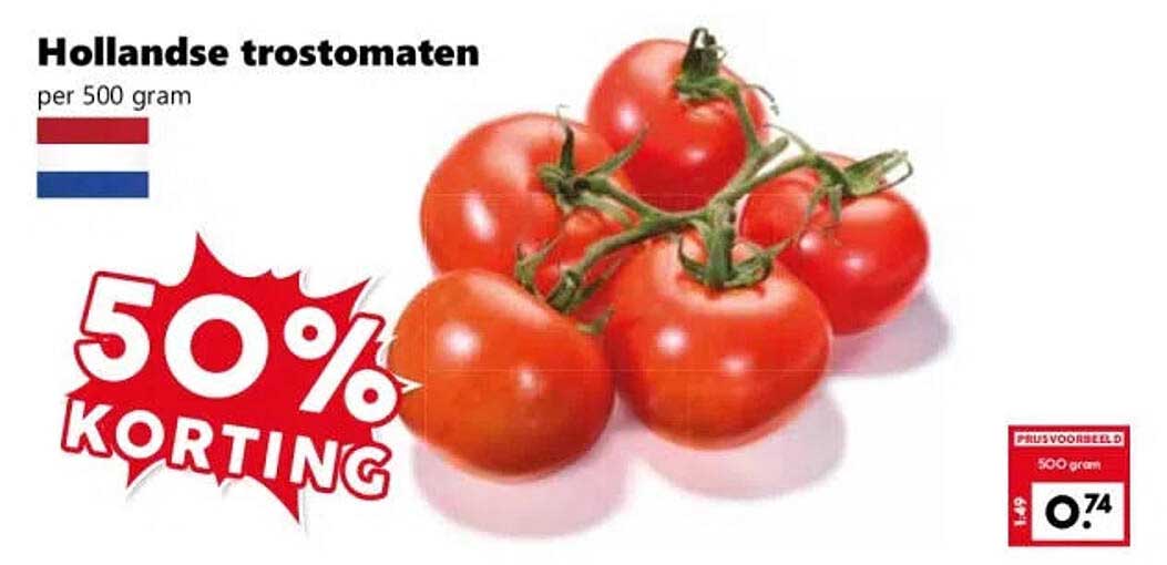 Hollandse trostomaten per 500 gram 50% KORTING