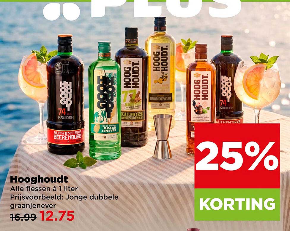 Hooghoudt Alle flessen à 1 liter Prijsvoorbeeld: Jonge dubbele graanjenever 25% KORTING