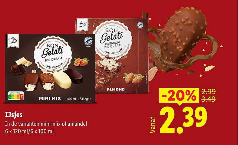IJsjes - In de varianten mini-mix of amandel 6 x 120 ml/6 x 100 ml -20%
