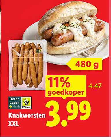 Knakworsten XXL 480 g 11% goedkoper