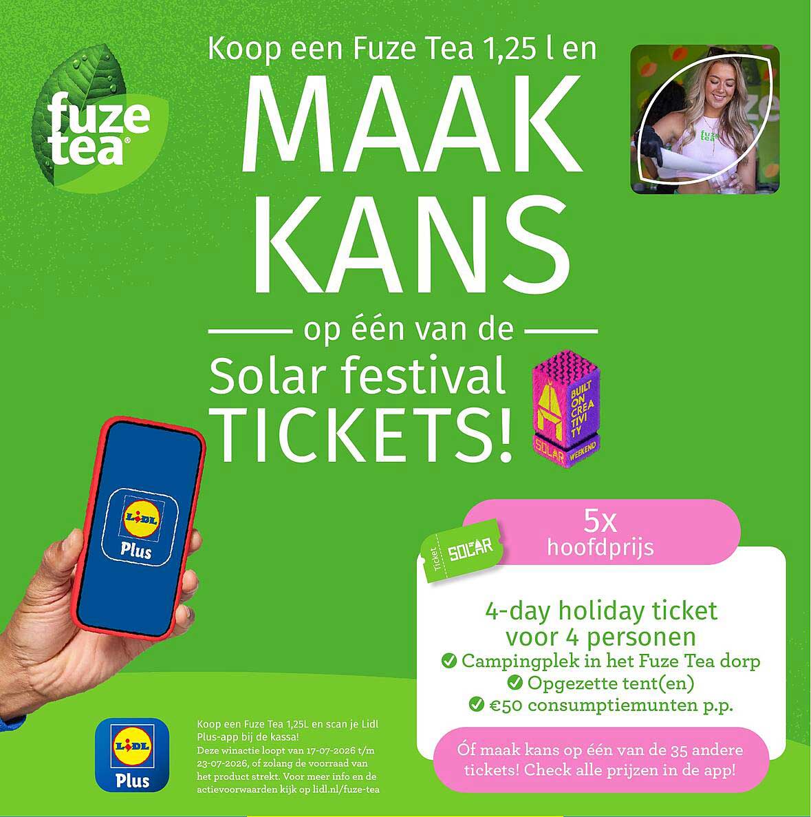 Koop een Fuze Tea 1,25 l en MAAK KANS op één van de Solar festival TICKETS!