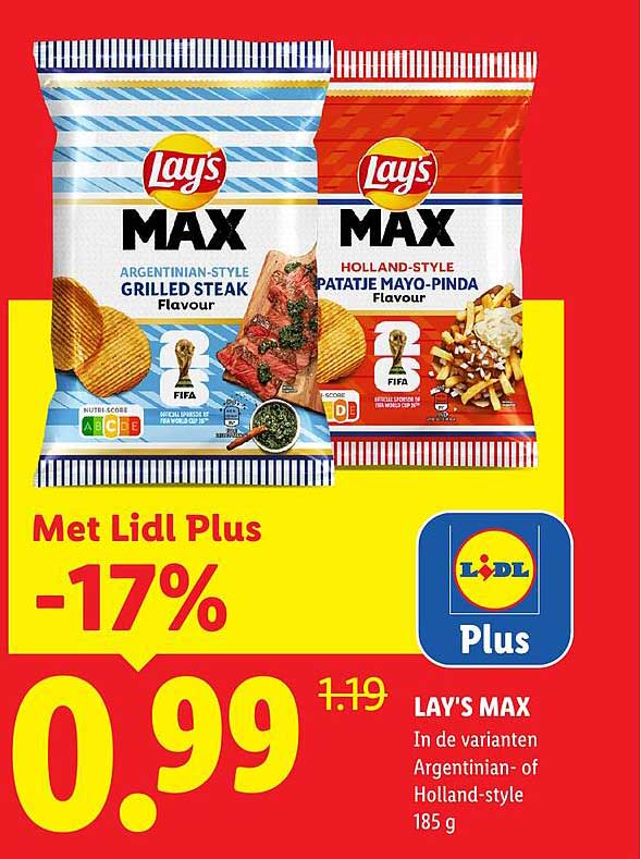 Lay's MAX In de varianten Argentinian- of Holland-style 185 g