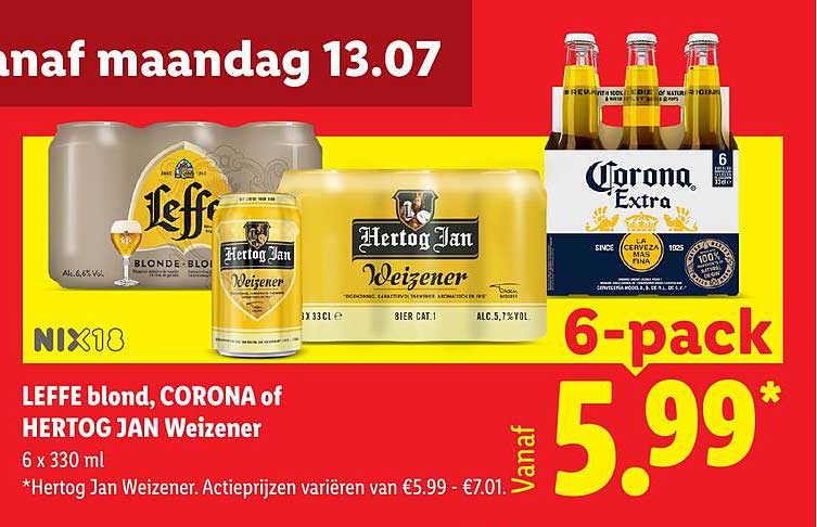 LEFFE blond, CORONA of HERTOG JAN Weizener 6-pack