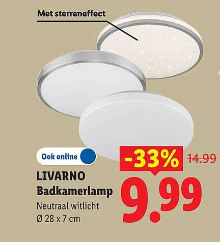 LIVARNO Badkamerlamp Neutraal witlicht Ø 28 x 7 cm -33%