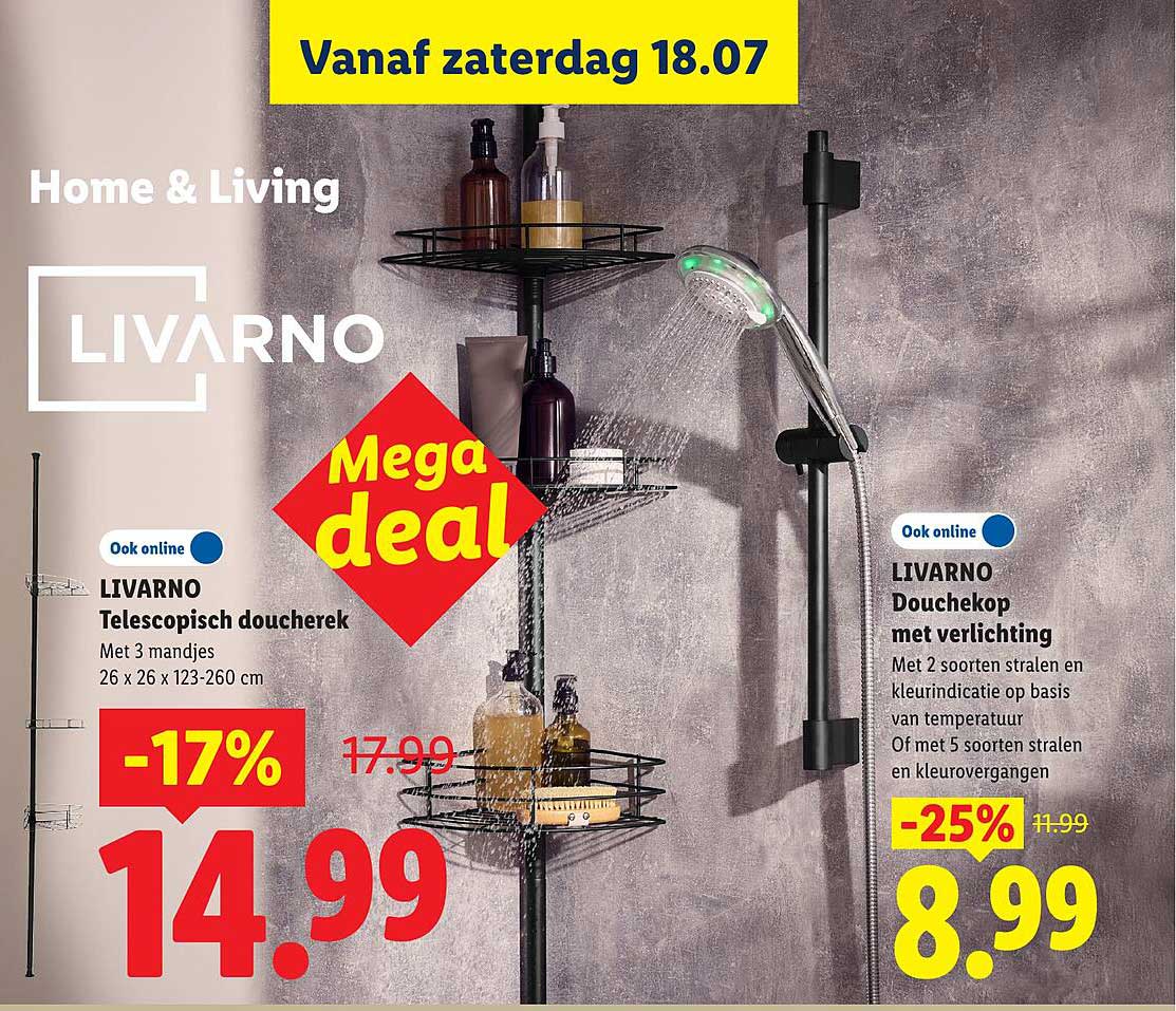 LIVARNO Telescopisch doucherek Met 3 mandjes 26 x 26 x 123-260 cm -17%