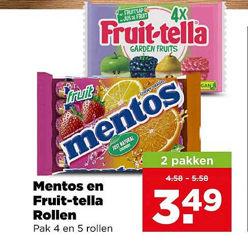 Mentos en Fruit-tella Rollen Pak 4 en 5 rollen