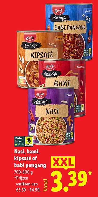 Nasi, bami, kipsaté of babi pangang XXL