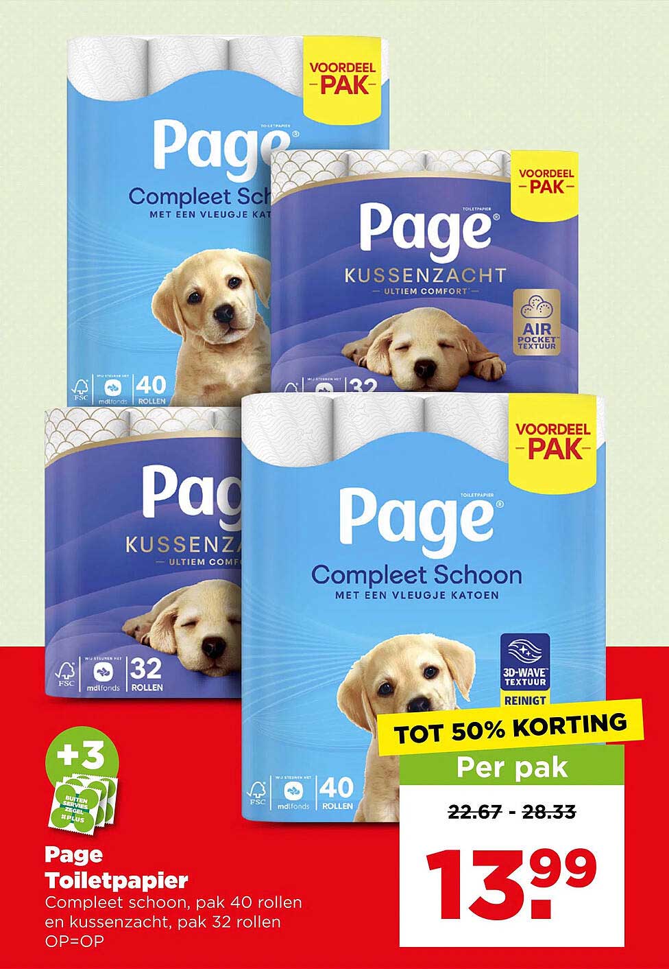 Page Toiletpapier Compleet schoon, pak 40 rollen en kussenzacht, pak 32 rollen OP=OP TOT 50% KORTING