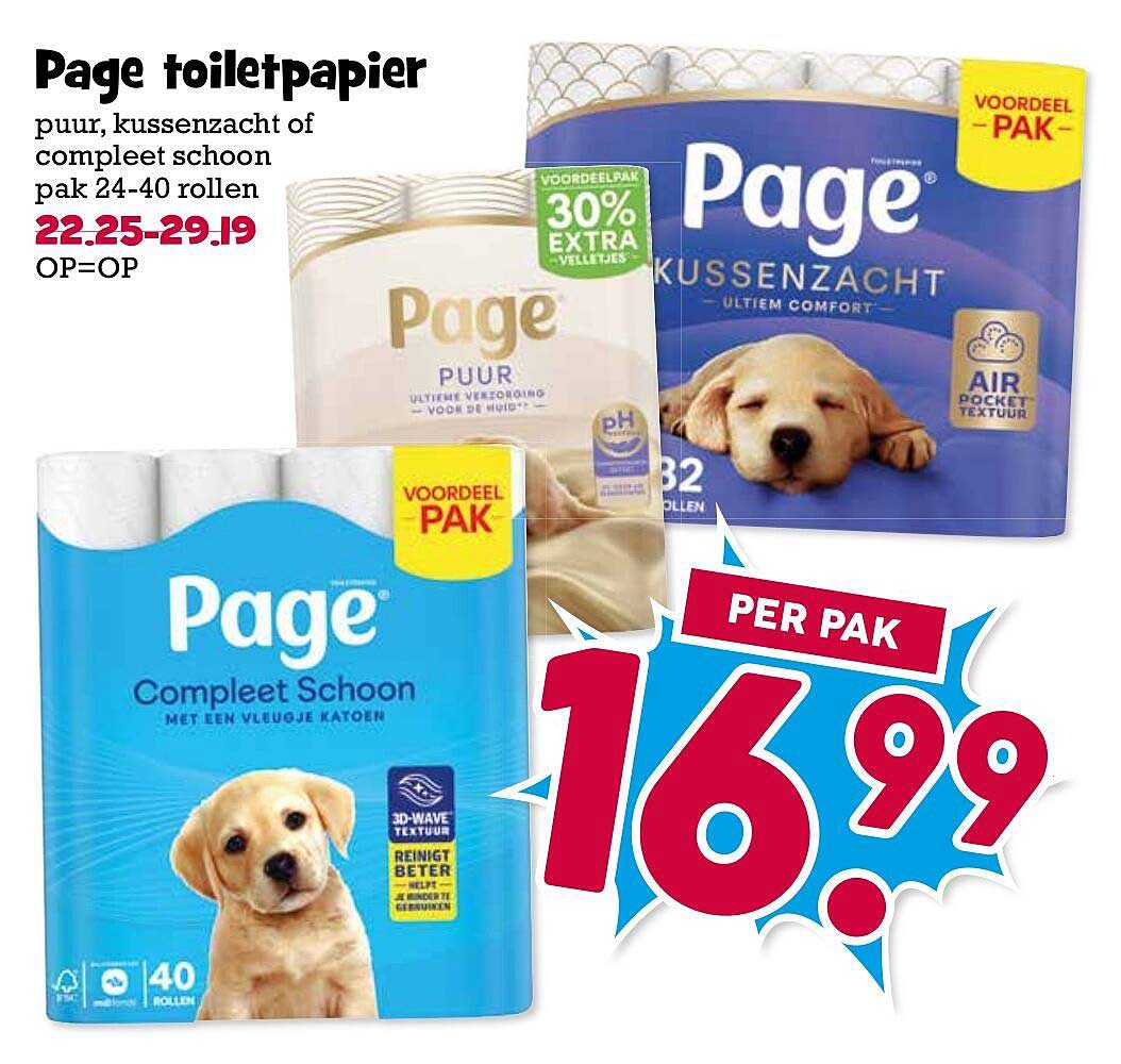 Page toiletpapier puur, kussenzacht of compleet schoon pak 24-40 rollen