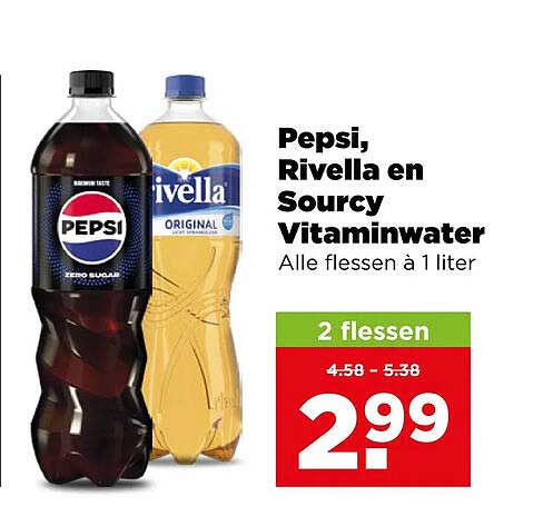 Pepsi, Rivella en Sourcy Vitaminwater Alle flessen à 1 liter 2 flessen