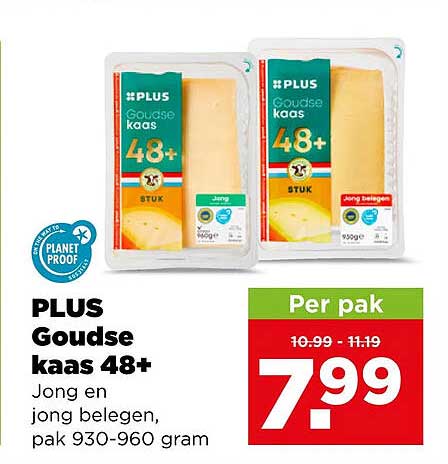 PLUS Goudse kaas 48+ Jong en jong belegen, pak 930-960 gram