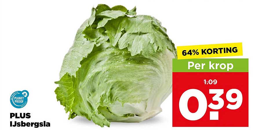 PLUS IJsbergsla Per krop 64% korting