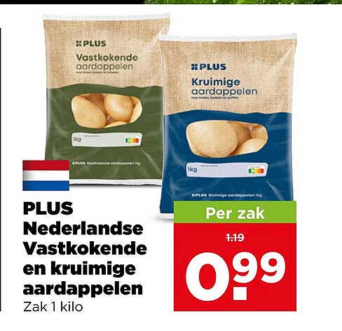 PLUS Nederlandse Vastkokende en kruimige aardappelen Zak 1 kilo