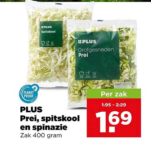 PLUS Prei, spitskool en spinazie Zak 400 gram