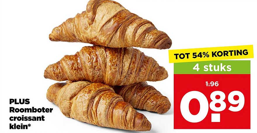 PLUS Roomboter croissant klein* 4 stuks TOT 54% KORTING