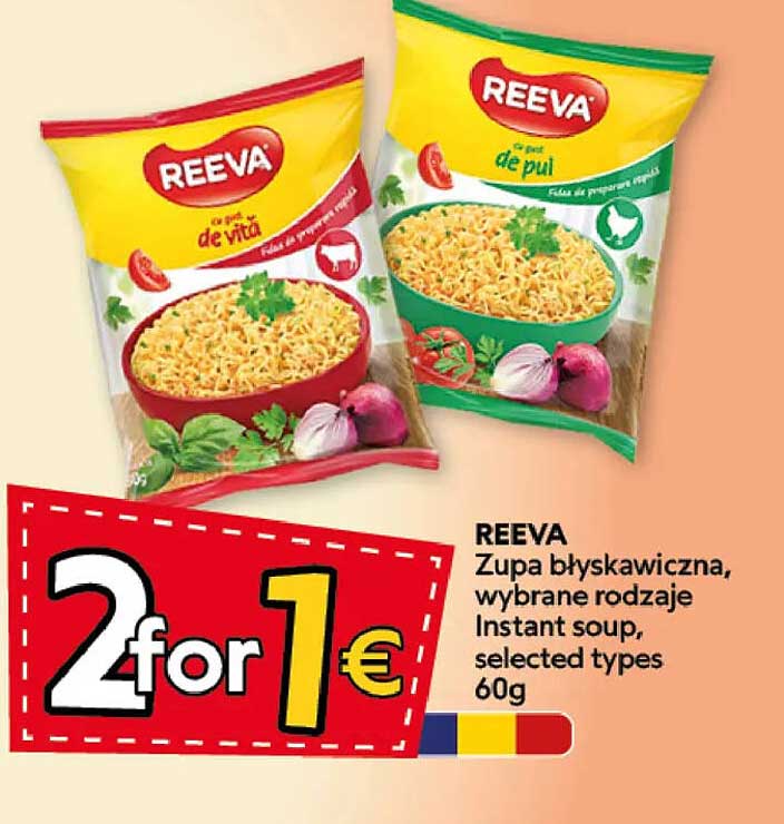 REEVA Zupa błyskawiczna, wybrane rodzaje Instant soup, selected types 60g 2 for 1€
