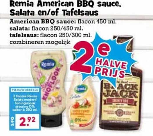 Remia American BBQ sauce, Salata en/of Tafelsaus 2e halve prijs