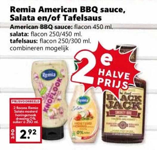 Remia American BBQ sauce, Salata en/of Tafelsaus 2e halve prijs