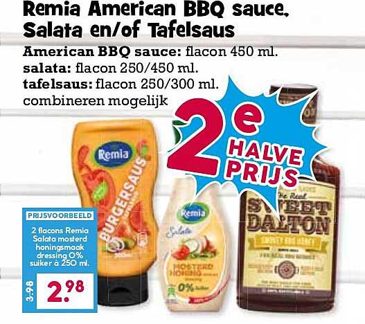 Remia American BBQ sauce, Salata en/of Tafelsaus 2e halve prijs
