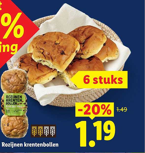 Rozijnen krentenbollen 6 stuks -20%